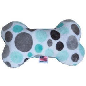 6" Plush Bone Dog Toy - Aqua Party Dots | The Pet Boutique
