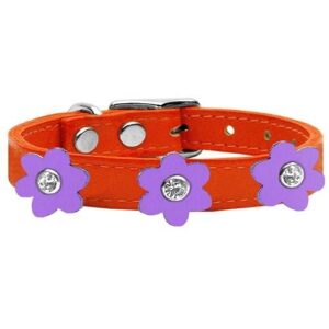Flower Leather Dog Collar - Orange With Lavender Flowers | The Pet Boutique