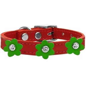 Flower Leather Dog Collar - Red With Emerald Green Flowers | The Pet Boutique