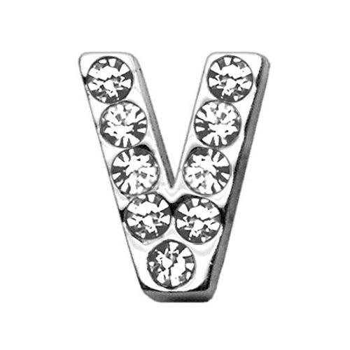 18mm Clear Crystal Letter Sliding Collar Charm - V | The Pet Boutique
