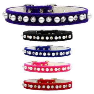 Velvet 3_8 Pearl and Clear Crystal Dog Collar | The Pet Boutique