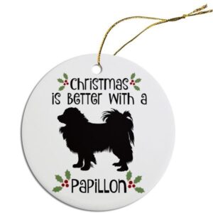 Round Christmas Ornament - Papillon | The Pet Boutique